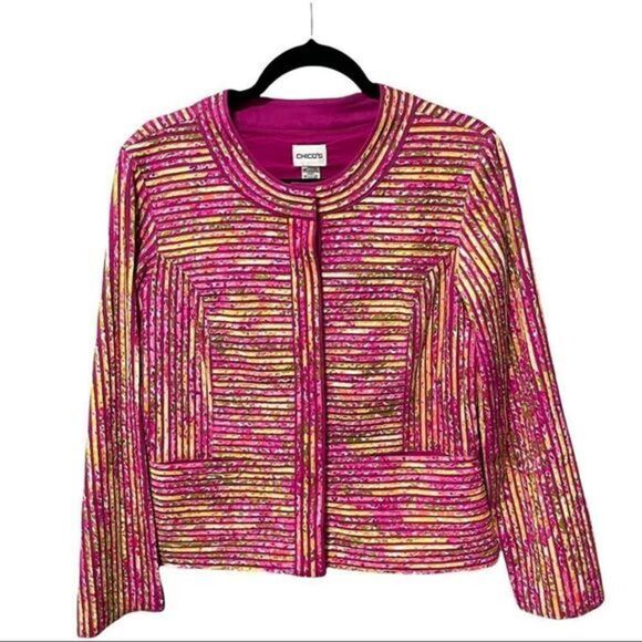 Chico's‎ Annabelle Pink Striped Blazer Sugarberry Dream Size 0 (4) - Picture 3 of 13